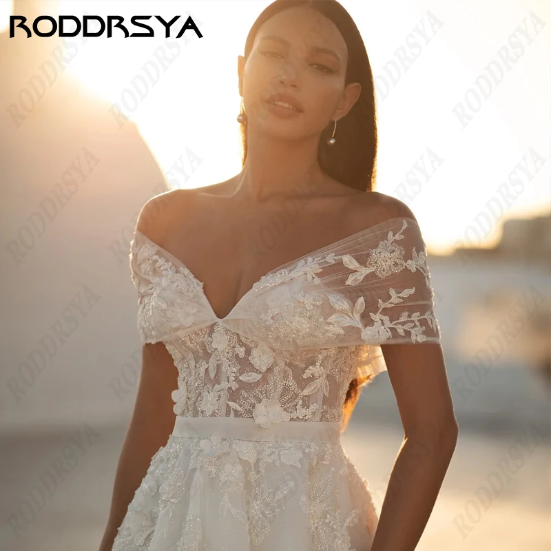 Gaun pernikahan putri RODDRSYA untuk wanita elegan A-Line Applique gaun pengantin seksi V-Neck Backless Vestido De Noiva Casamento