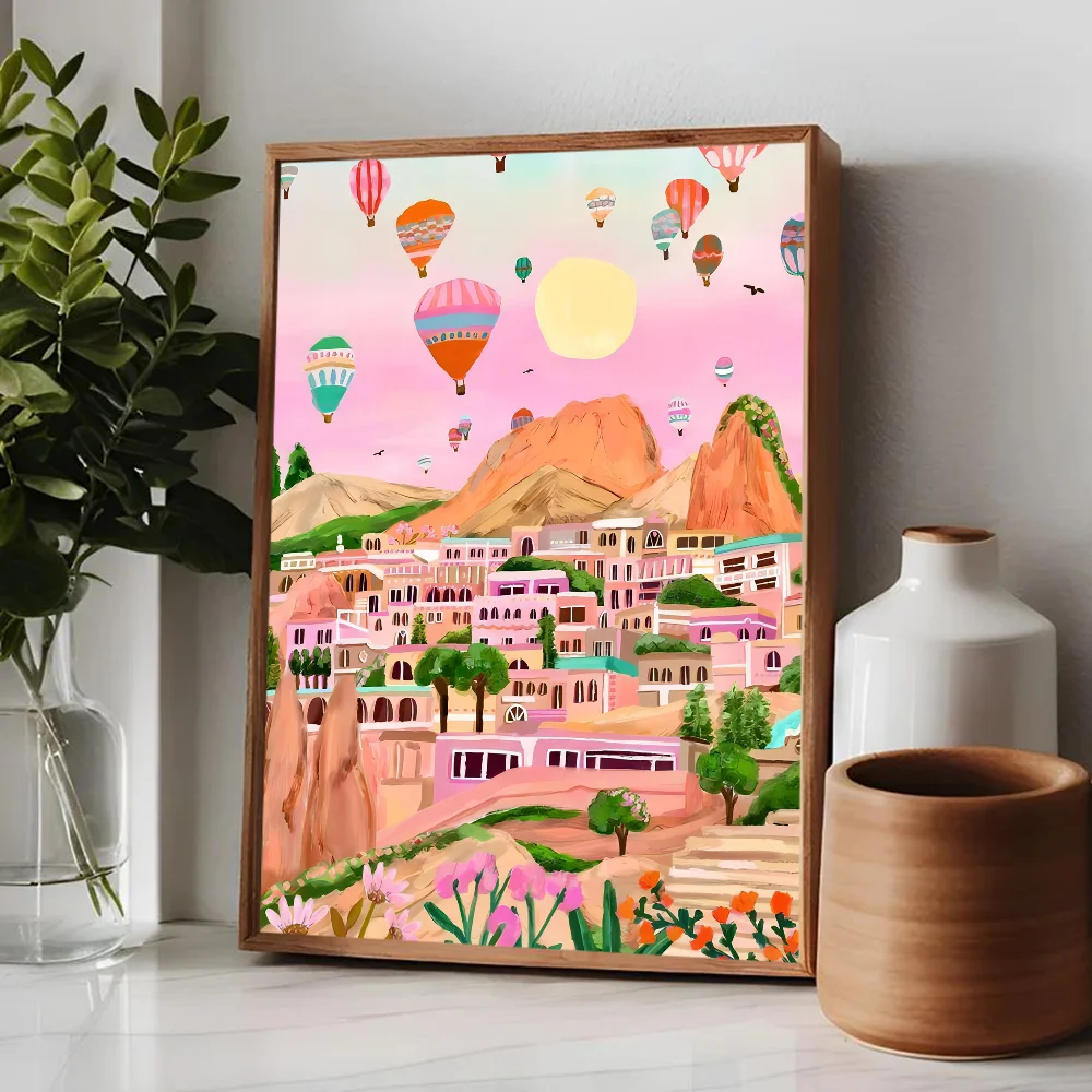 ملصق منظر طبيعي ملون ، زهور ، جبل ، بحيرة ، فن جداري عالي الجودة ، ملصقات عتيقة لديكور المنزل والغرفة ، السفر