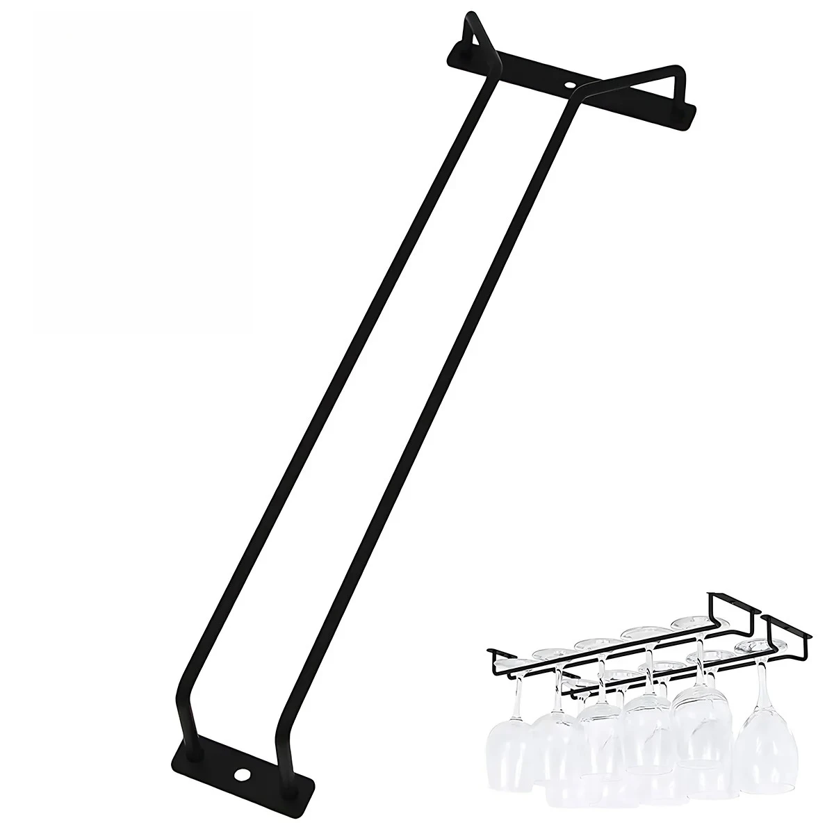 Leeseph Under Cabinet Wine Glass Holder, Length 13.7in/10.6in Wine Glass Rack, Single Rail Hanging Rack for Cabinet Kitchen Bar