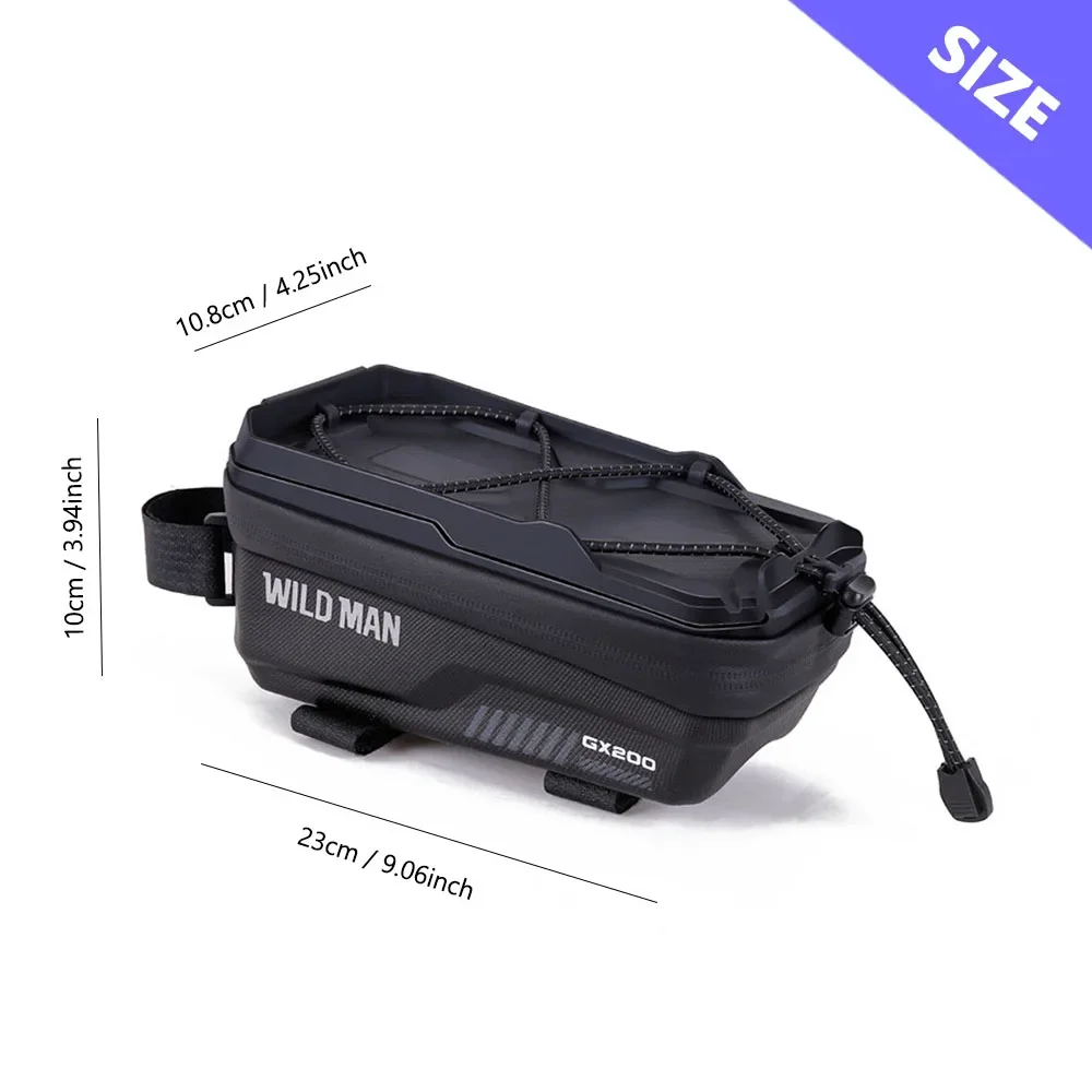 WILD MAN Hard Shell EVA Bicycle Bag Rainproof and Touch Screen Bicycle Upper Tube Bag Elastic Rope Design Bicycle Bag