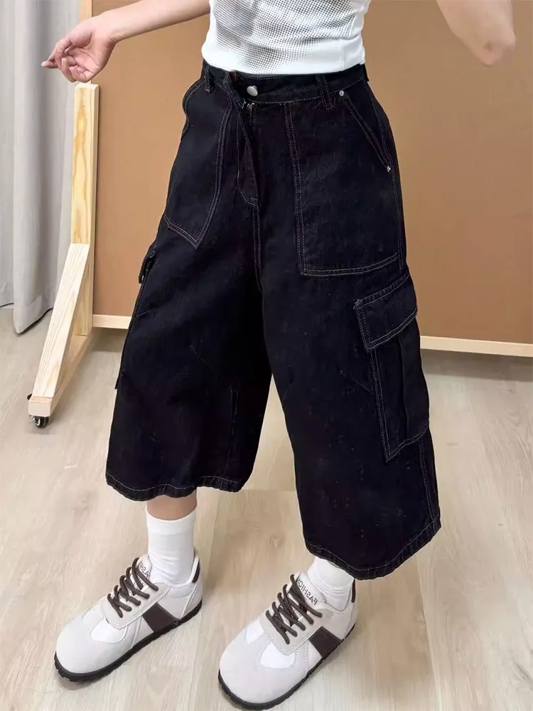 Jean de travail rétro américain pour femmes, Design de rue, ample, Slim, jambes larges, pantalon ort sept-quarts, coupe ample décontractée