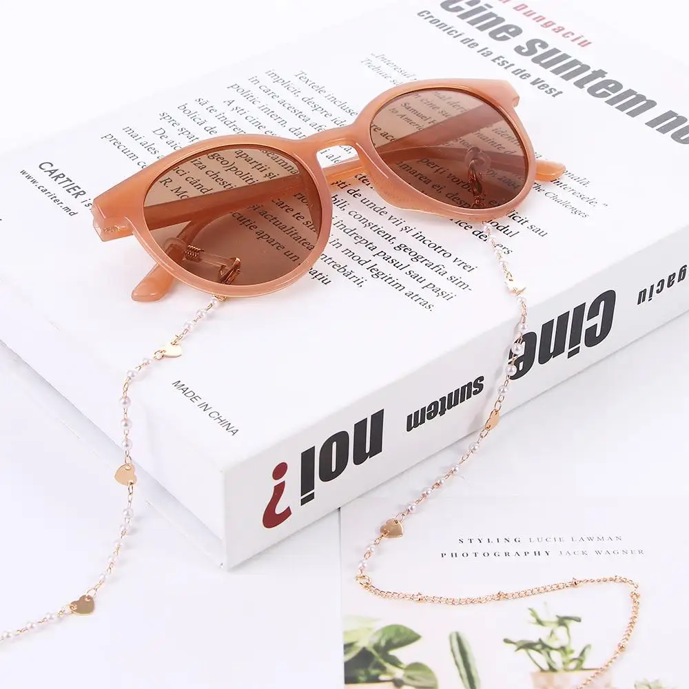 Temperament Simple Heart Alloy Eyewear Flower Pearl Neck Strap Bead Metal Glasses Chains Mask Hanging Rope