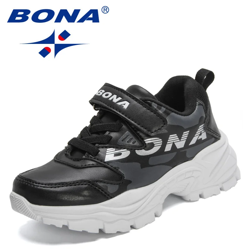 

BONA 2022 New Designers Running Sneakers Kids Breathable Sport Children Casual Shoes Hook & Loop Outdoor Tennis Shoes Child