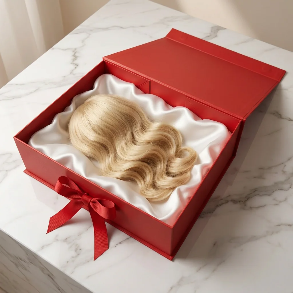 Fast Delivery Magnetic Foldable Paper Box with Ribbon Wig Gift Packaging