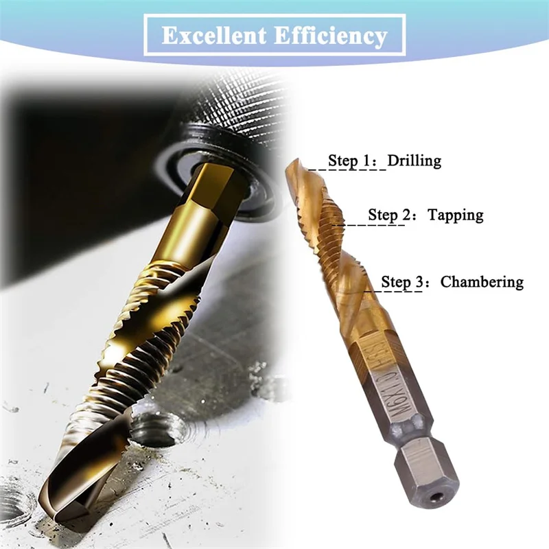 6 pièces HSS forets combinés et jeu de tarauds 1/4 pouces tige hexagonale vis taraudeuse foret titane enduit M3-M10 foret à taraud