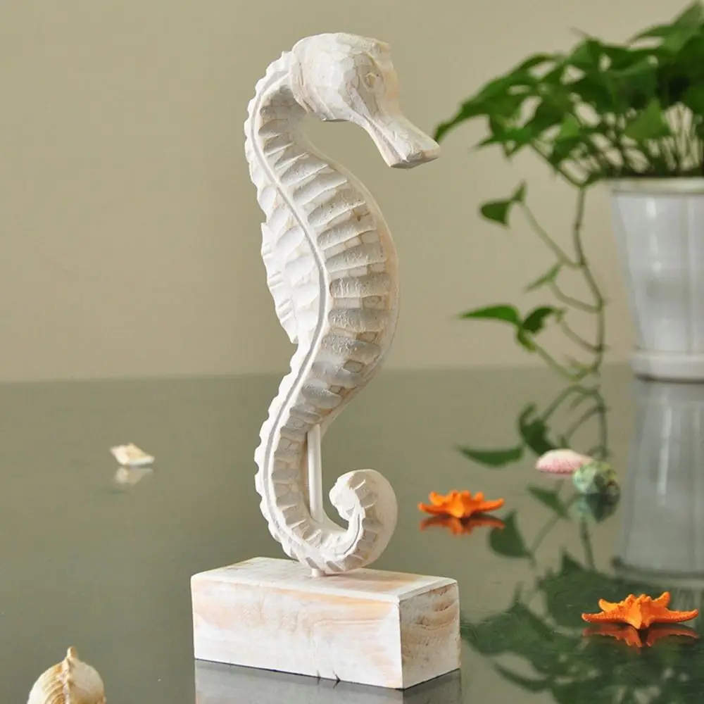 Mediterranean Style Home Decoration Accessories Wooden Crafts Starfish Conch Hippocampus Wood Carving Marine Living Room