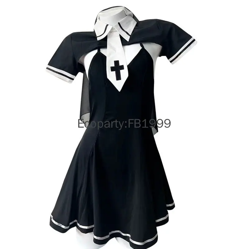 Sexy Nun Cosplay Costume Halloween Girls Kawaii Erotic Clothing Anime Gothic Roleplay Outfit Woman Slim Mini Dress With Scarf