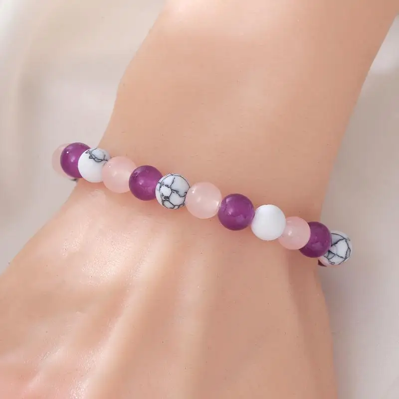 Fashionable 8mm White Turquoise - Amethyst - Rose Quartz Natural Stone Aura Balancing Sleep Bracelet For Women