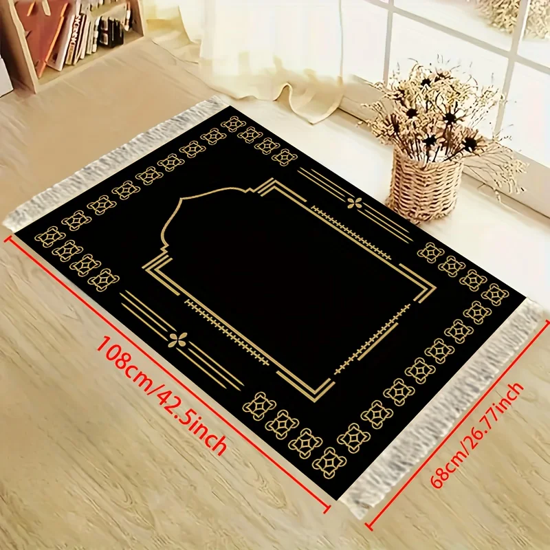 VIKAMAElegant black and gold Islamic prayer mats are used for decoration in the Qibla ceremony hall. Elegant Muslim prayer mats