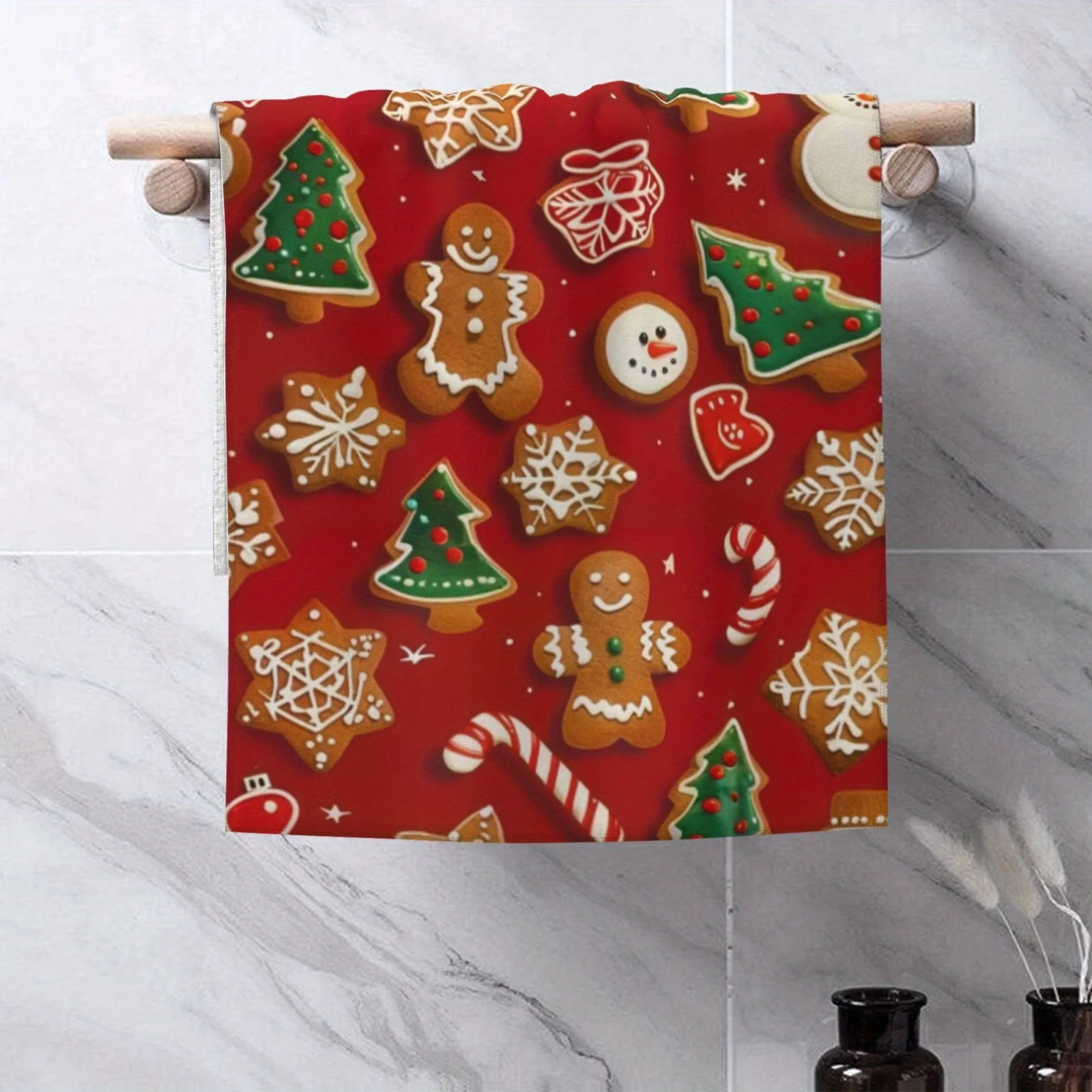 Christmas Cartoon Gingerbread Man Theme Kitchen Towel Cleaning Supplies Absorbent Hand Towels Set Navidad Home Decorations