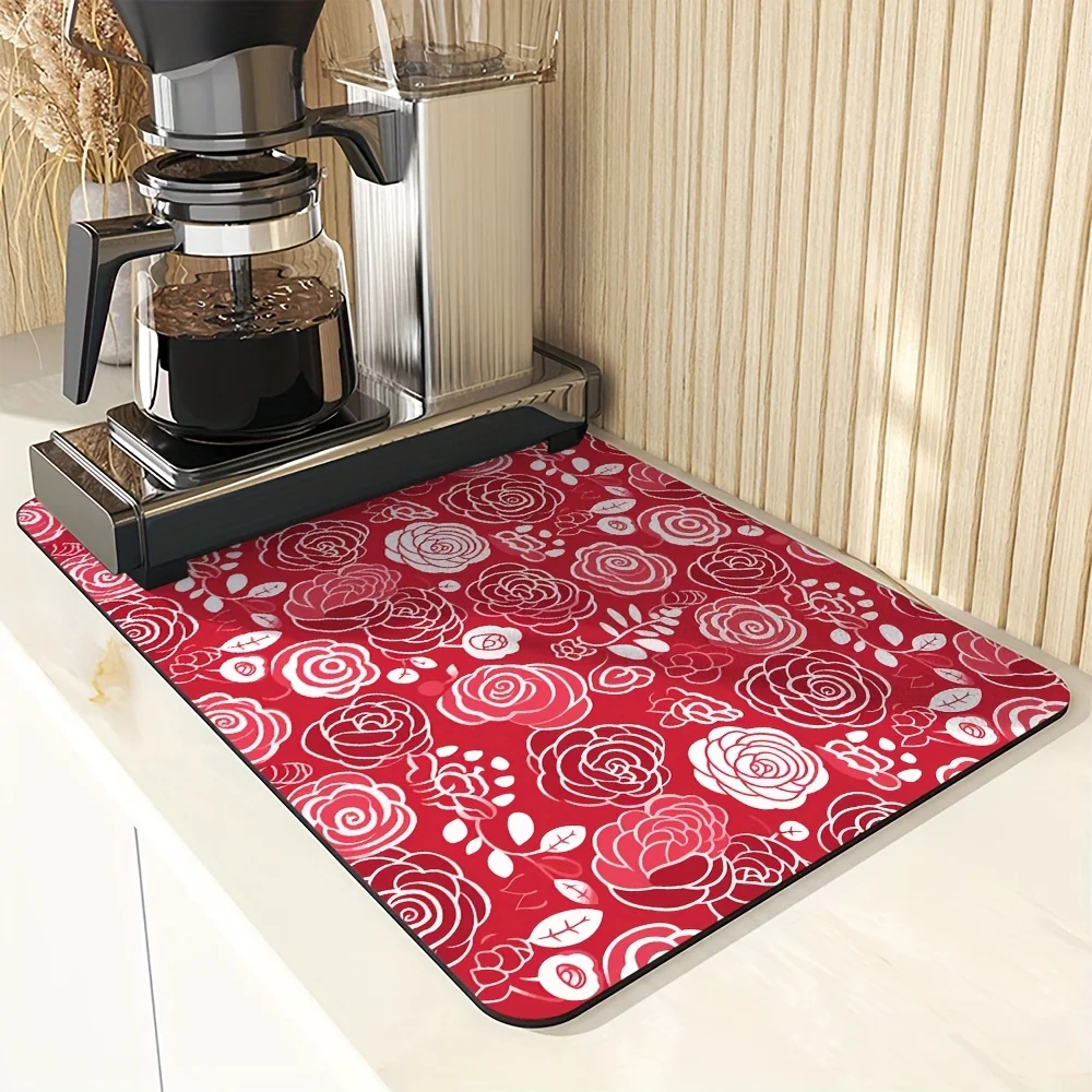 Brown Gingerbread Man Christmas Mat Candy Cane Holly Berry Print Coffee Station Drying Mat Warm Retro Holiday Kitchen Decor Mat
