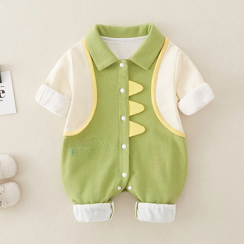 Roupa de bebê recém-nascido coleção outono longo sve macacão dupla camada puro algodão ao ar livre terno adere design dos desenhos animados na moda