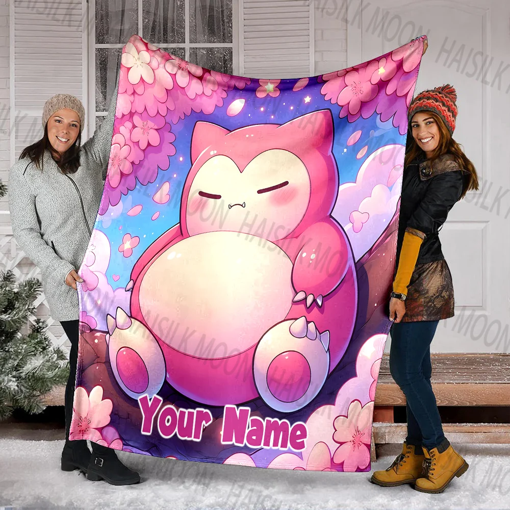 (Memo U Name) Pokemon Snorlax Printed Customized Name Blanket All Seasons Multi-purpose Blanket Suitable for Sofa Travel Car Bed