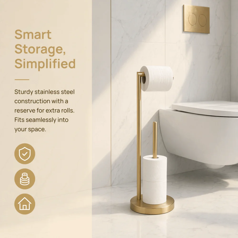 

Stainless Steel Toilet Paper Holder Freestanding Base Jumbo Roll Fit Paper Holder Stand Stable Standing Upright Design