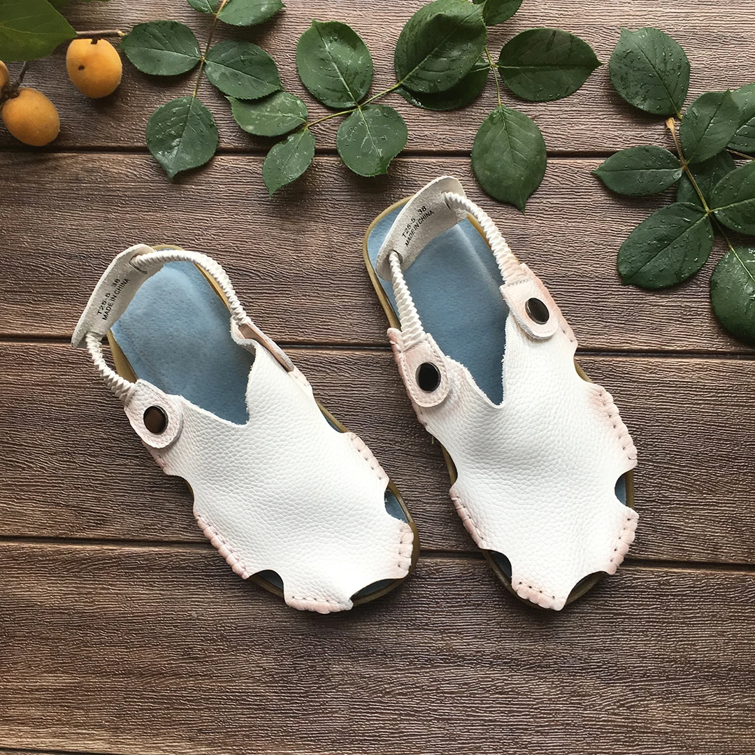 Careaymade-Summer Genuine Leather slipper Hand-Stitched Simple Comfortable big size Women\'s Sandals leisure Flat man Beach shoes