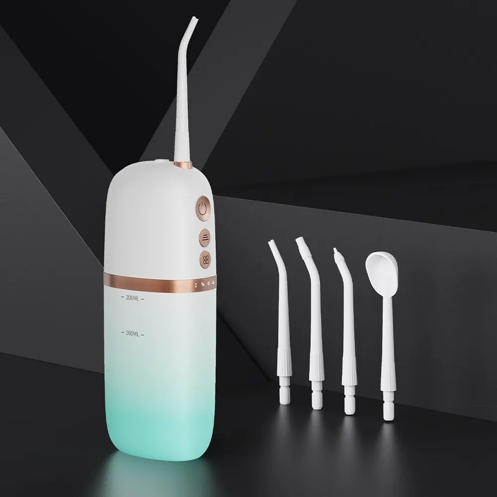 200ml Portable Flosser IPX7 Waterproof Electric Flosser USB Rechargeable Water Dental Picks with 4PCS Nozzle