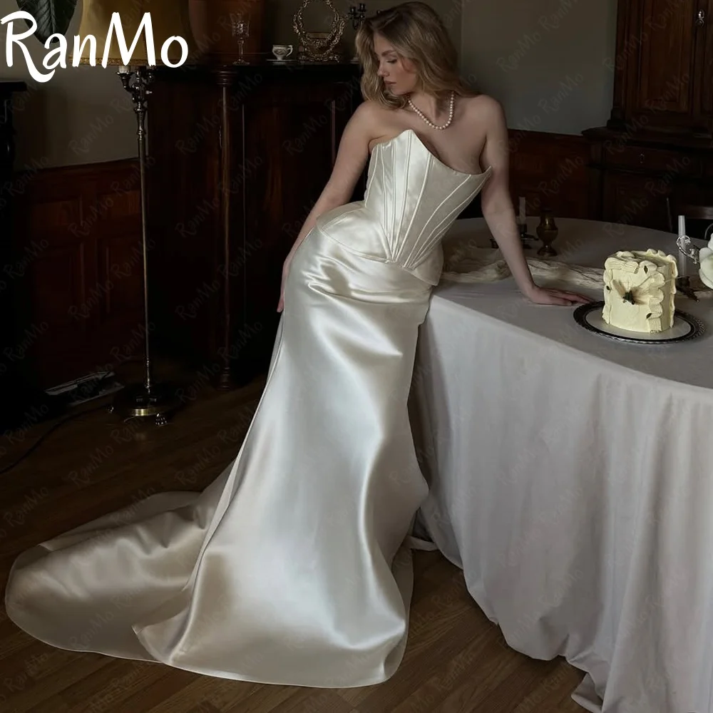 

Ranmo 2025 Customized Modern Mermaid Wedding Party Dress Boat Neck Sleeveless Stain Evening Gown Vestido De Novia Floor-Length