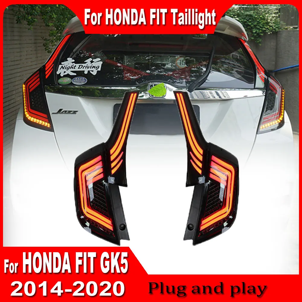 Tail Lights For Honda Fit Jazz 2014 2015 2016 2017 2018 2019 2020 LED  Smoked Rear Lamp Start up Dynamic Turn Signals Animation