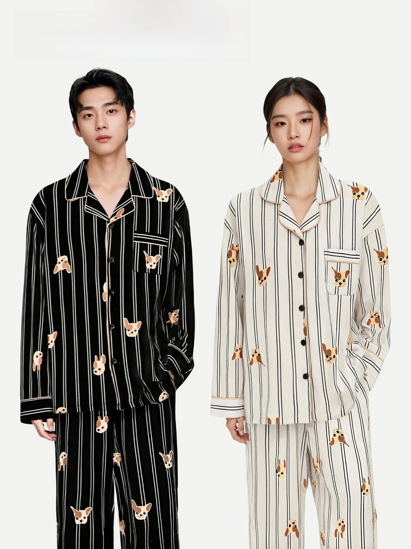 PinkBread Couples Sleepwear Pure Cotton Long Sleeve Home Clothes Suitable for Outdoor Spring Autumn Comfortable Soft Cotton P...