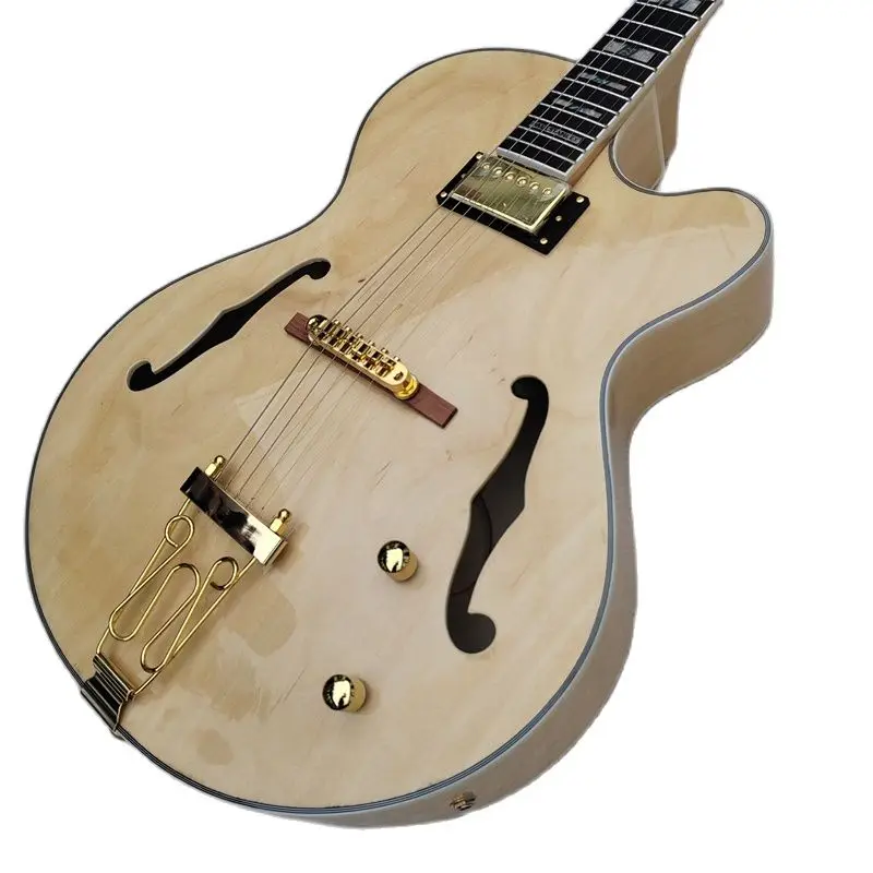 Classic F Hole Wood Color Electric Guitar, You Can Customize the Color You Like Ln Stock , Free Shipping