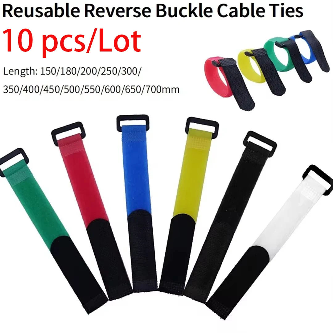 

10pcs Cable Ties Adhesive Hook Loop Bundle Fastener Reusable Nylon Strap Reverse Buckle Organizer Self Clip Holder Wire Ties