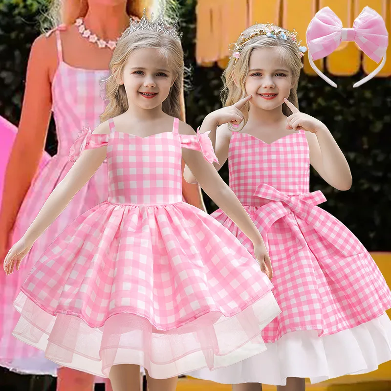 2024 Hot Movie Barbi Girls Dress Costume Cosplay Clothes Children Pink Halloween Party Carnival Kids Party Wear