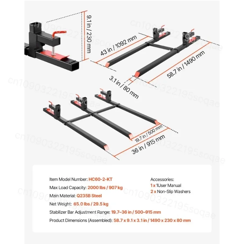 Clamp on Pallet Forks 2000lbs 4000lbs 43/60 Inch Total Length Tractor Pallet Fork Farm Tractor Attachments