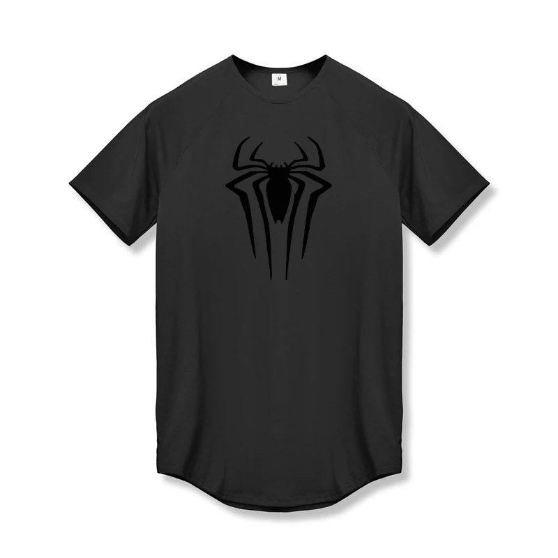 Spider Print Slim Fit Short Sleeve Mens Casual Shirts Gym Fitness Muscle Bodybuilding T-shirts Summer Quick Dry Breathable Tops
