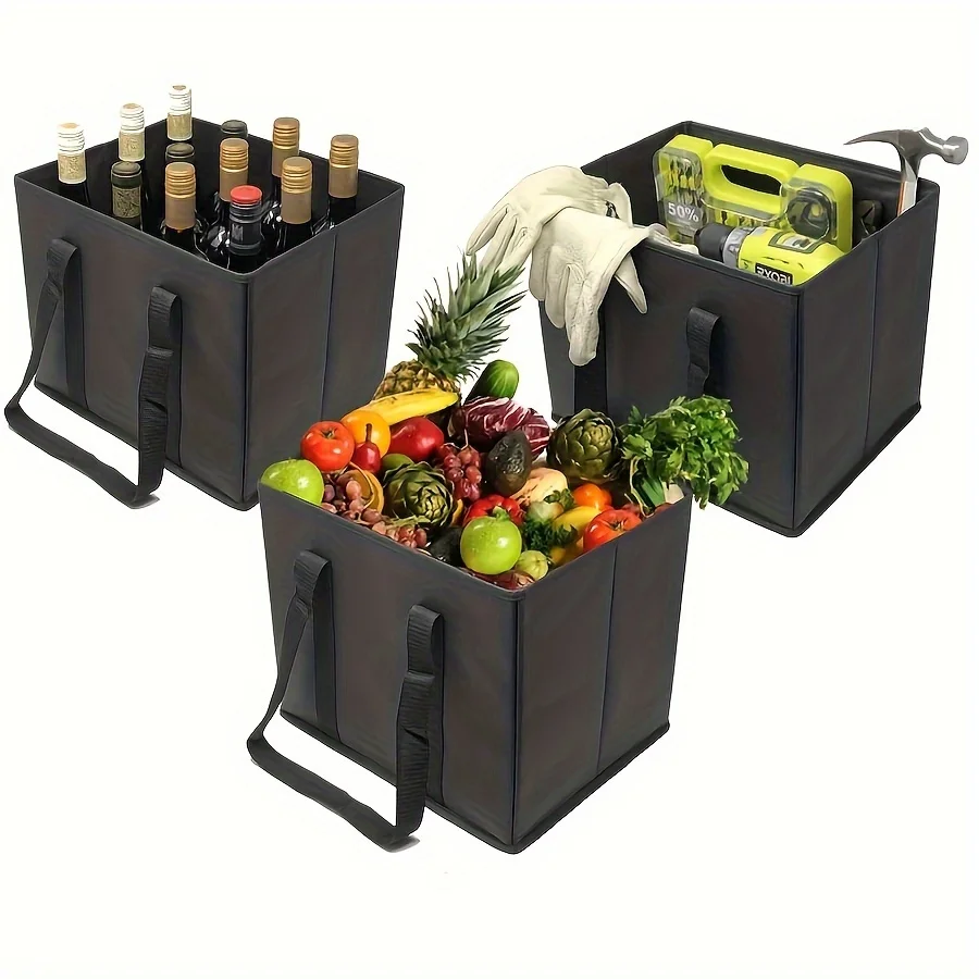 Deluxe Collapsible Reusable Shopping Box Grocery Bag Set with Reinforced Bottom Storage Boxes Bins Cubes