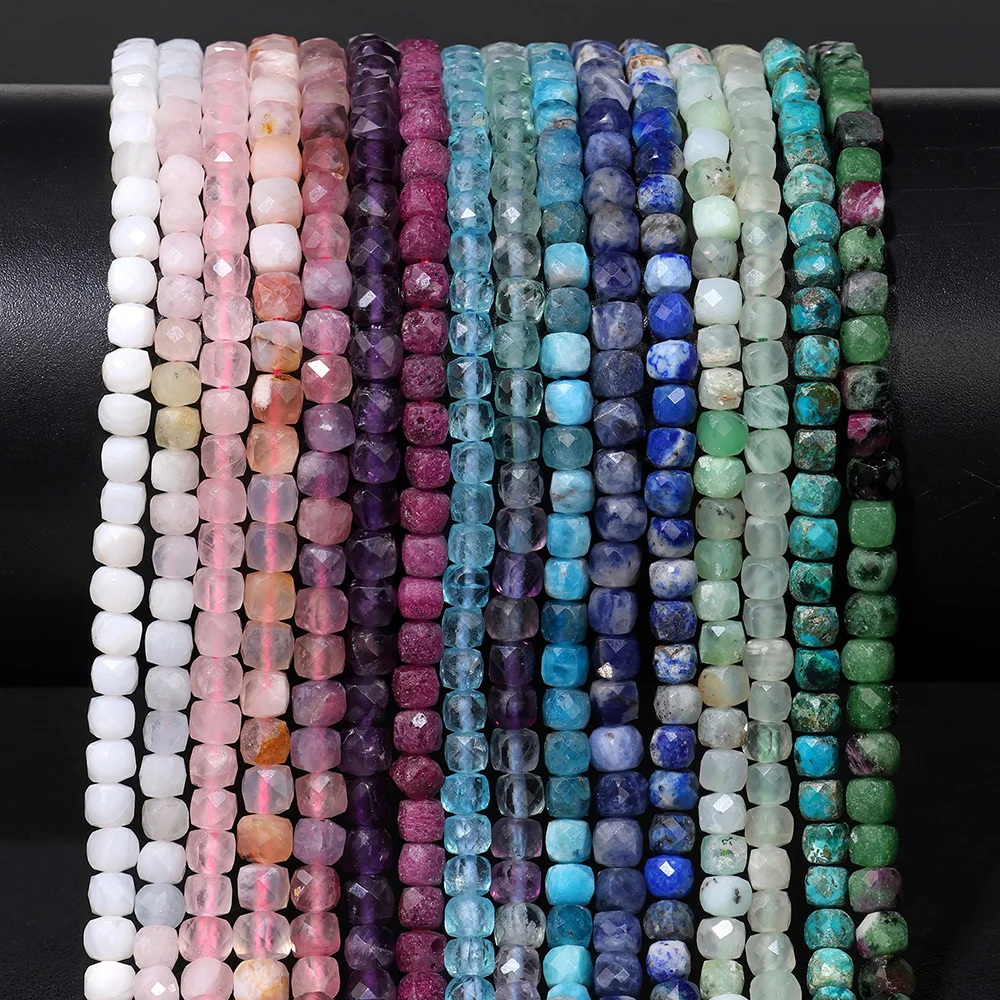 Image of 4-5mm Natürliche Steinperlen Facettierte Fassperlen Fluorit Quarz Lose Abstandsperlen für Schmuckherstellung DIY Armband Halskette Zubehör