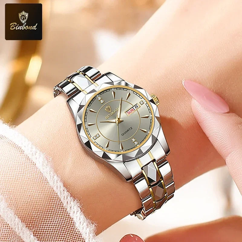 BINBONG женские часы, роскошные модные женские кварцевые часы, водонепроницаемые светящиеся наручные часы из нержавеющей стали с датой, подарок для любителей подруги