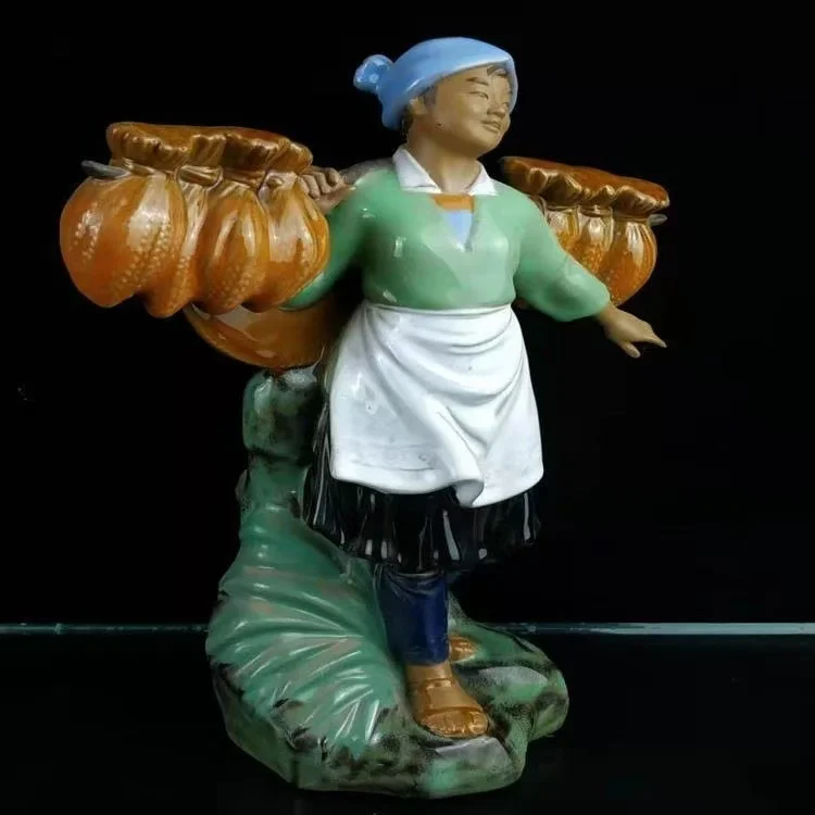 Decoration of Chinese put pieces of  Statue Ceramic Figure---Shiwan Kiln,Carrying a bountiful rice harvest on the shoulder