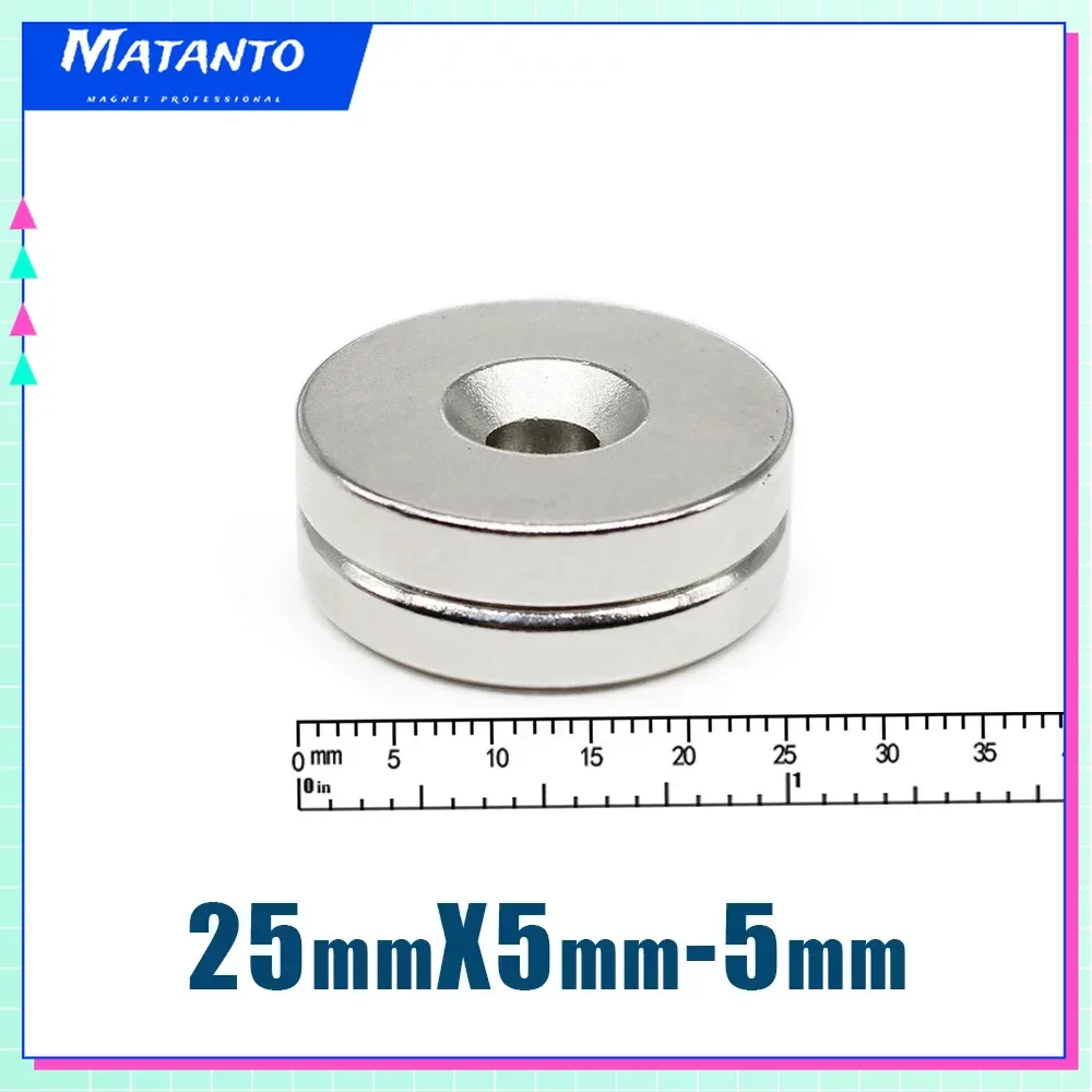 2/5/10/20Pcs 25x5-5mm Small Round Super Strong N35 Search Magnet Countersunk Neodymium Magnet Disc Imanes Fishing Magnet