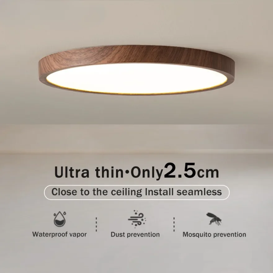 

Modern LED Ultrathin Ceiling Light Circular Wood Grain Walnut Decorative Light Indoor Bedroom Living Room Dining Room Home Light