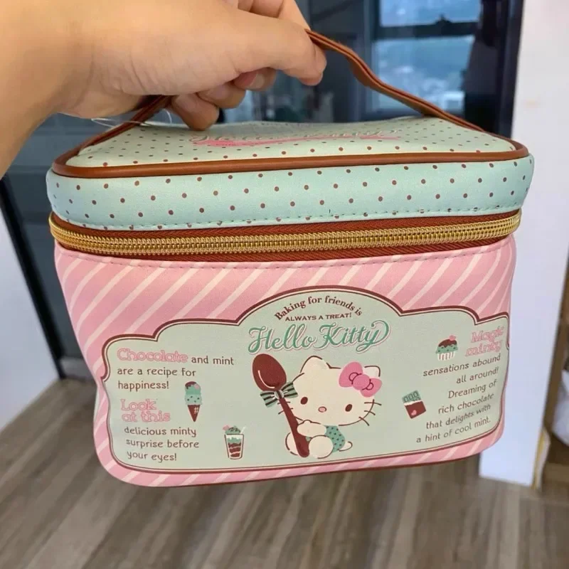 

Hello Kitty Makeup Bag for Women Kawaii PU Leather Makeup Box Luxury Designer Purse College Student Cosmetic Organizer