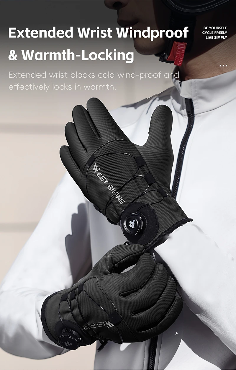 WEST BIKING Winter-Wärmehandschuhe für Herren, winddicht, mit Fleece, selbstverriegelndem Knopf, Touchscreen-fähig, rutschfest, für Mountainbike, Rennrad und Motorrad. – Detail 9