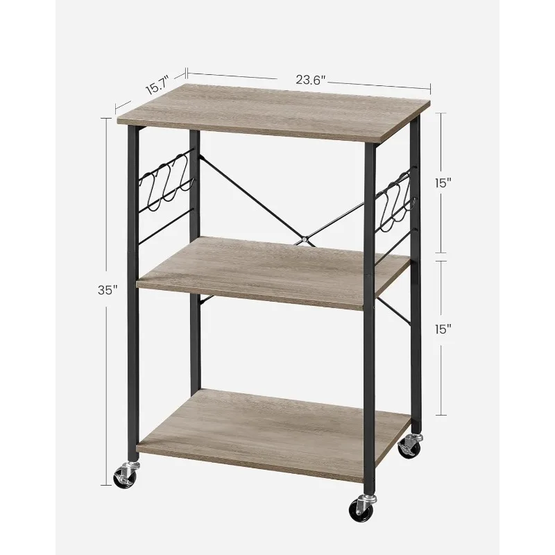 Kitchen Shelf on Wheels, Serving Cart with 3 Shelves, Kitchen Cart, Microwave Shelf, for Mini Oven, Toaster