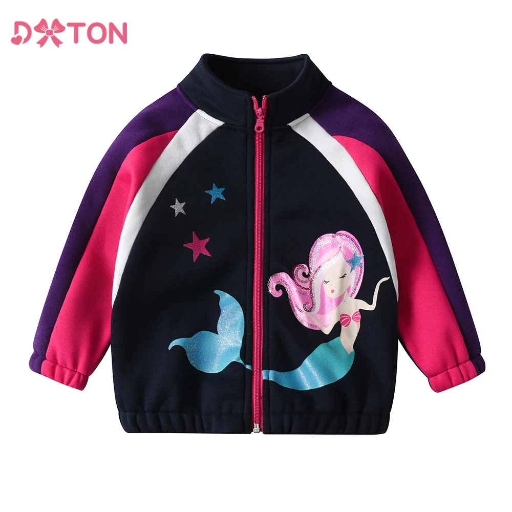 

DXTON 2023 Jacket For Girls Autumn Winter Children Outerwear Kids Casual Jackets Costume Mermaid Printed Zipper Toddlers Coats