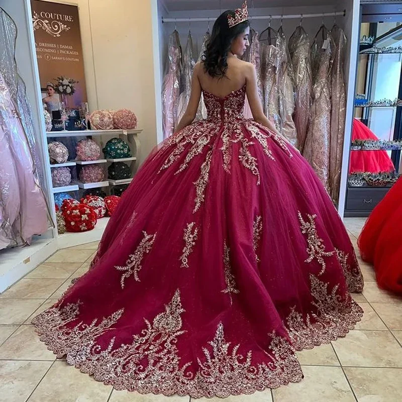 Angelsbridep Luxury Burgundy Beading Appliques Ball Gown 15 Year Old Quinceanera Dresses Sweet 16 Birthday Vestido De 15 Anos