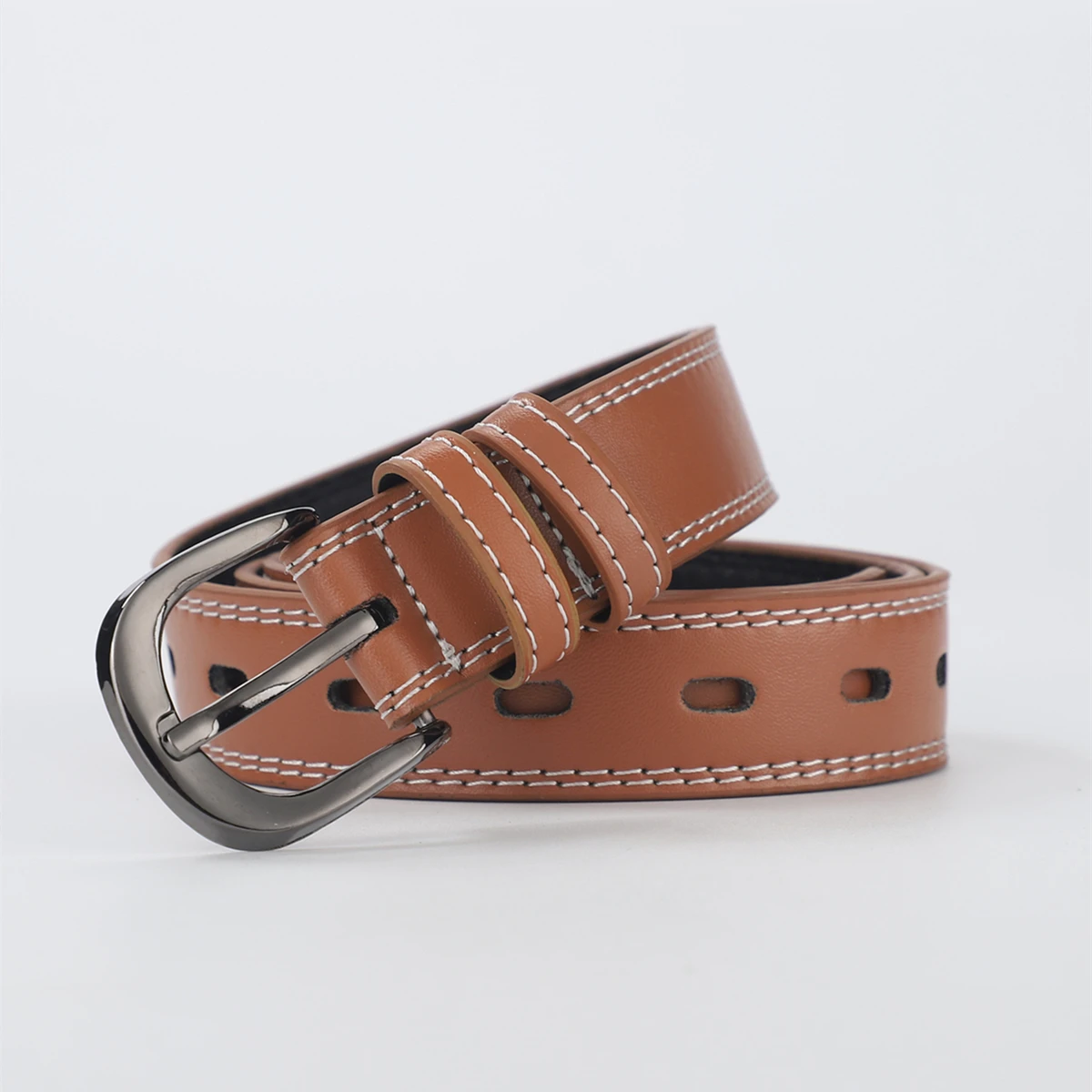 The whole body hollow belt men and women simple tie-in black jeans belt casual belt