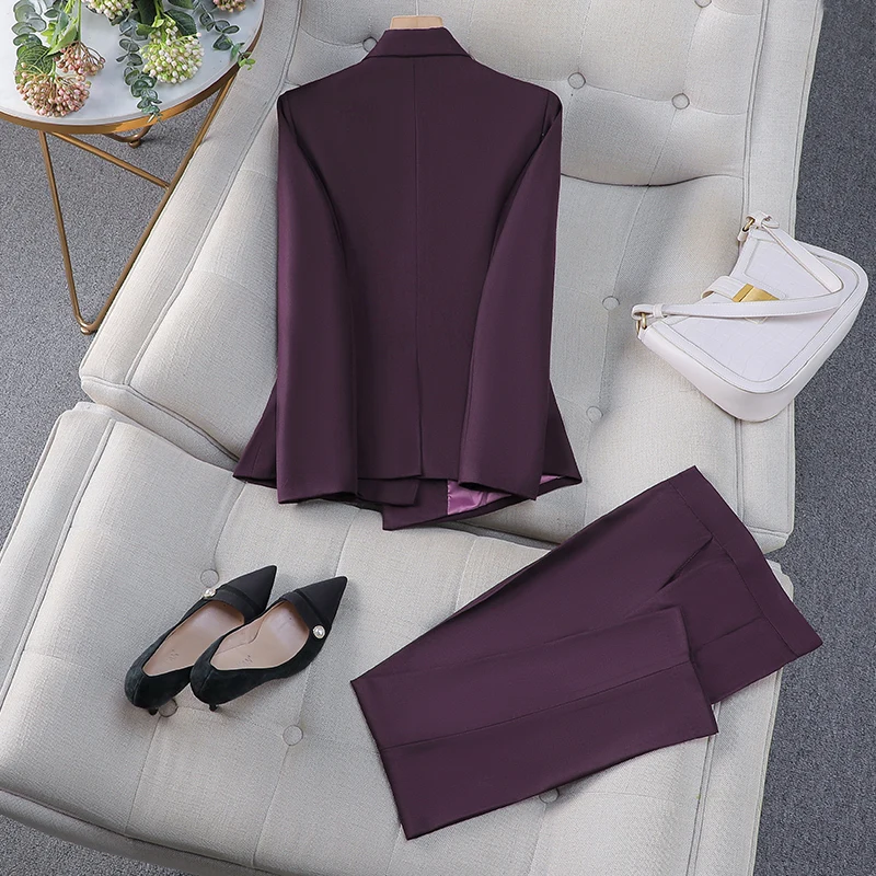 Formal Pantsuits for Women Elegant Professional Business Office Work Wear Blazers Female Career Interview Trousers Set Plus Size