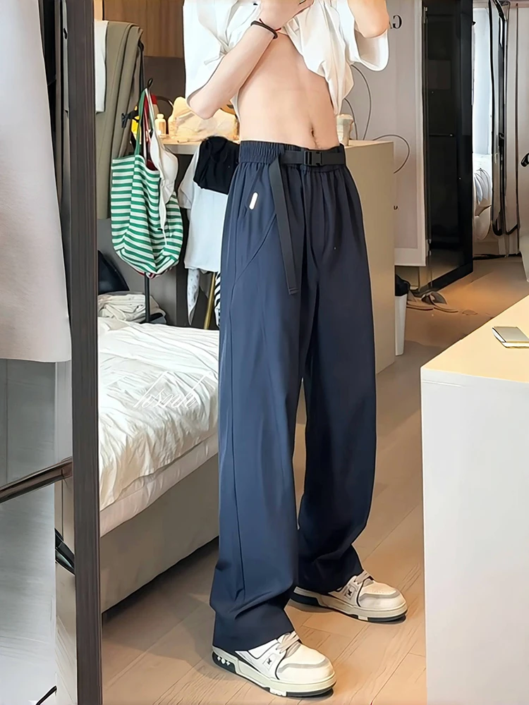 

Мужские летние тонкие прямые повседневные брюки из ледяного шелка Qui Dry, длинные брюки с угловым вырезом, Bule Sa Bend Knife, брюки для отдыха