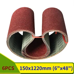 6PCS 1220*150mm Abrasive Bands,60/80/120/150/240/400 Grits Assortment Aluminum Oxide Sanding Belts for Wood Soft Metal Grinding