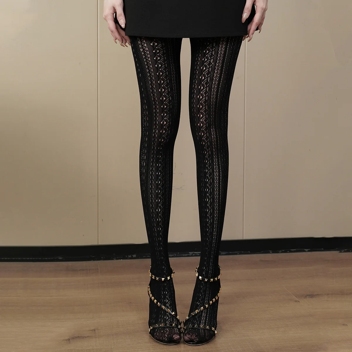 Damen Sexy Strumpfhose Mode-Strümpfe Lolita Spitzenstrümpfe JK Atmungsaktive Gestreifte Ausgehöhlte Elastische Jacquard-Leggings