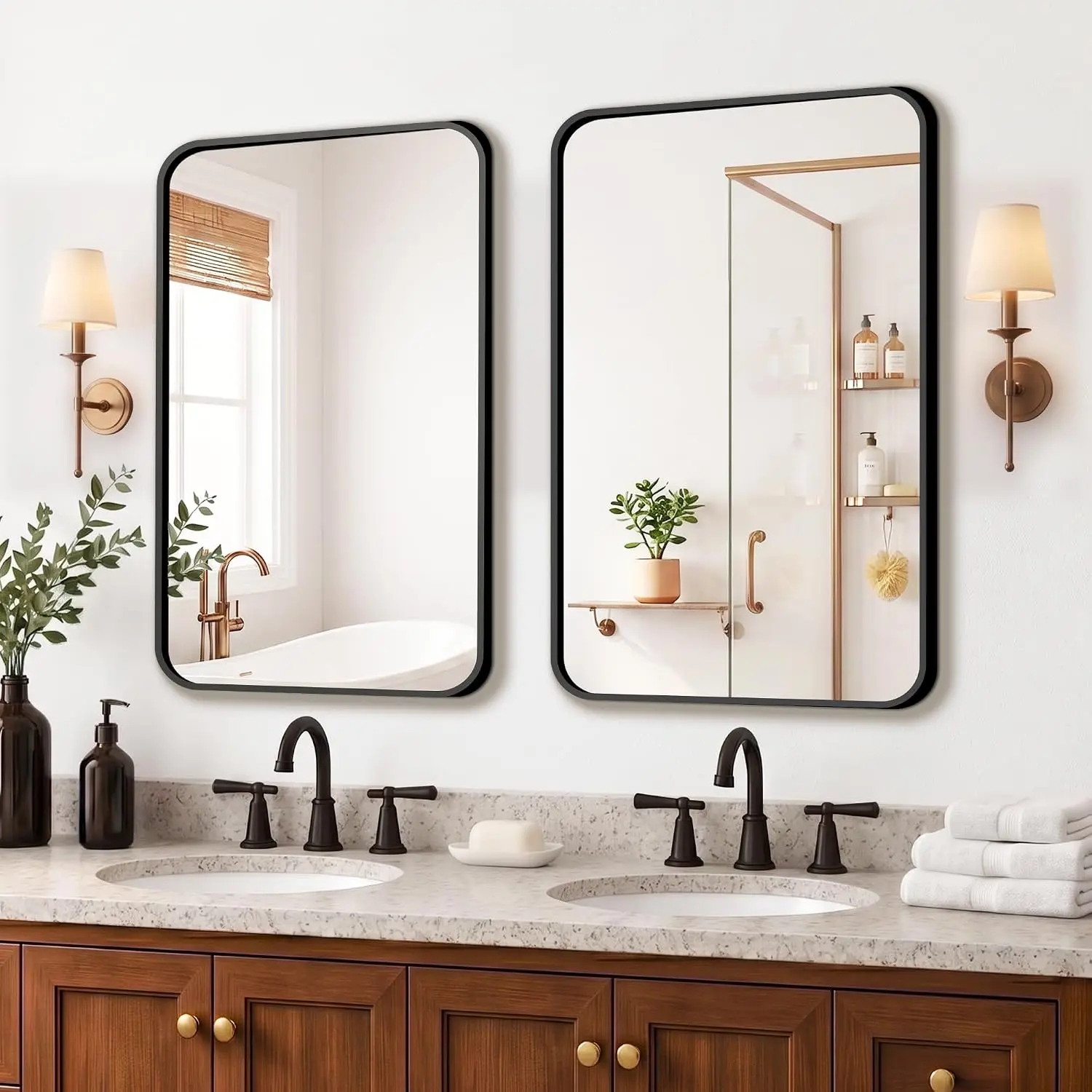 Over Sink Bathroom Mirror 2 Pack 30 X 20 Inch Vanity Black Shatterproof Tempered Glass Anti Rust Frame Vertical Horizontal Mount