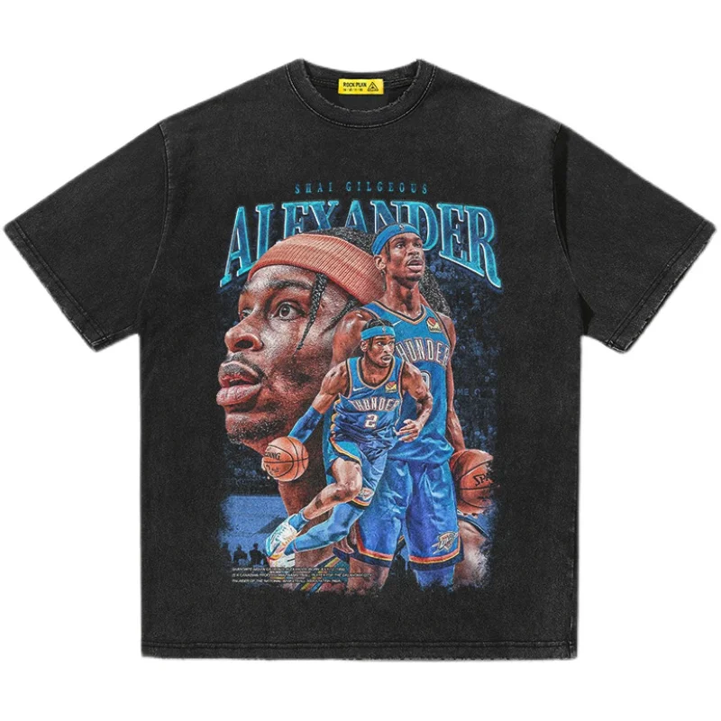 

2025 Thunder Alexander Printed American Basketball Top, Street Hip-hop Retro Short-sleeved T-shirt for Men