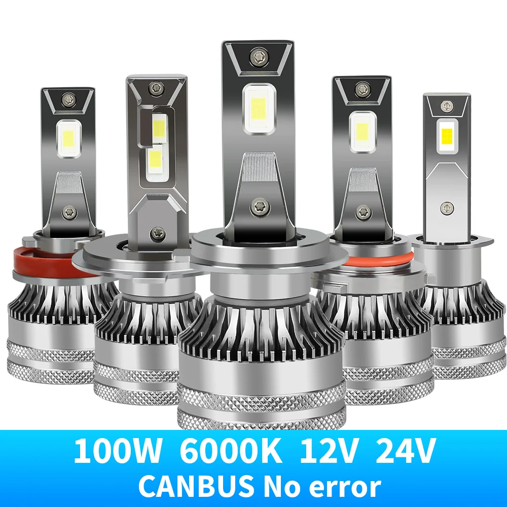 

2024 LED Headlight H7 100W 6000K 9005 HB3 HB4 9006 H1 H8 H9 H11 Bulb Canbus EMC LED H4 LED Car Headlight for 24V Truck