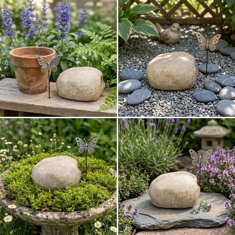 1pc Resin Fake Rock Key Hider Box Weatherproof Spare Key Storage With Lock DIY For Garden Yard Outdoor Lawn Ornament Decor