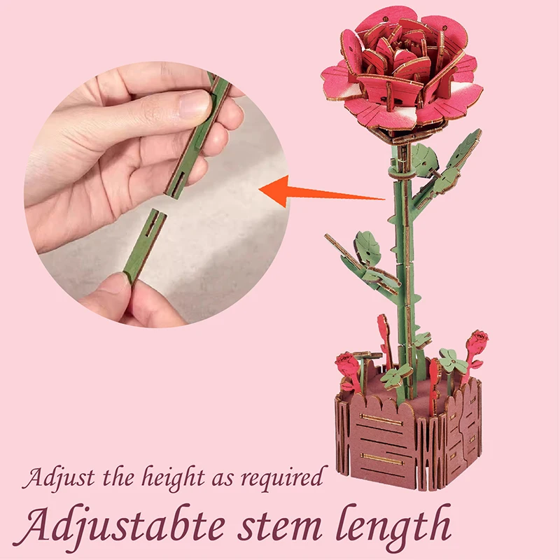 Diy 3D Building Blocks Wooden Assemble Home Desktop Decoration Flower Craft Kit Puzzle Potted Plants Flowers Model Toys for Kids