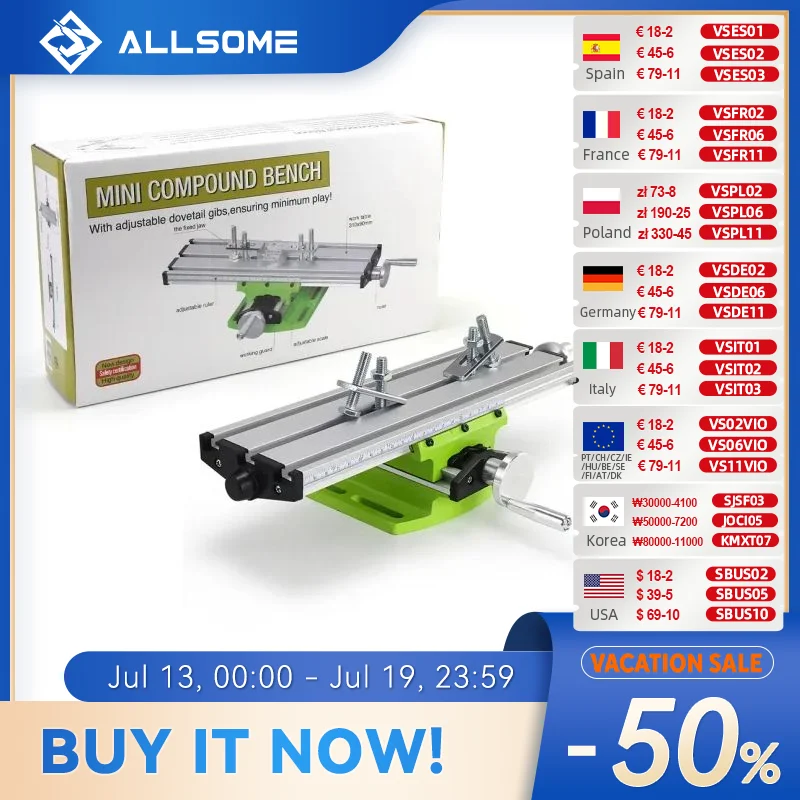 ALLSOME Mini Precision Milling Machine Worktable Multifunction Drill Vise Fixture Working Table Cross Slide Table